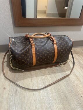 Louis Vuitton Brown Monogram Canvas Duffel with Tan Leather Trim